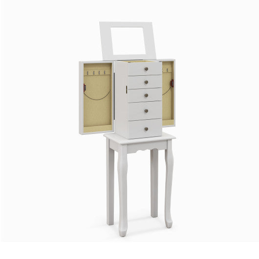 2 Colors Armoire Storage Standing Jewelry Cabinet with Mirror-White