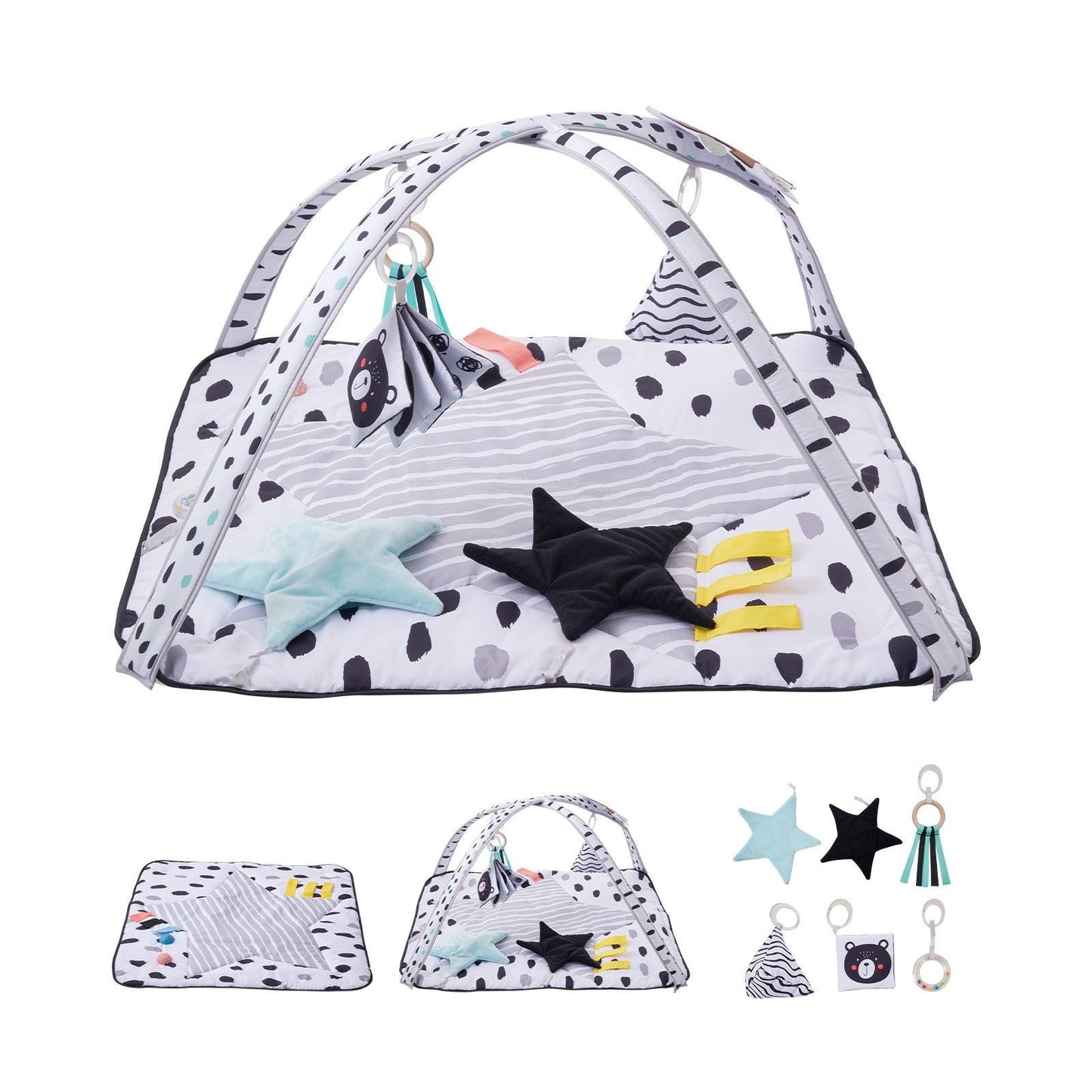 Baby Play Gym Mat Tummy Time Activity Mat with 6 Sensory Toys 34.4" x 34.4"