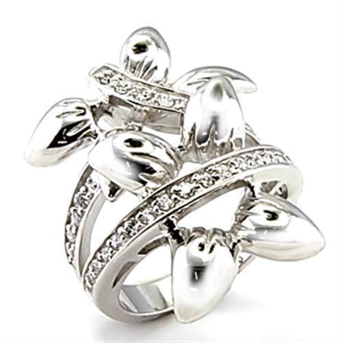 6X042 - Rhodium Brass Ring with AAA Grade CZ in Clear