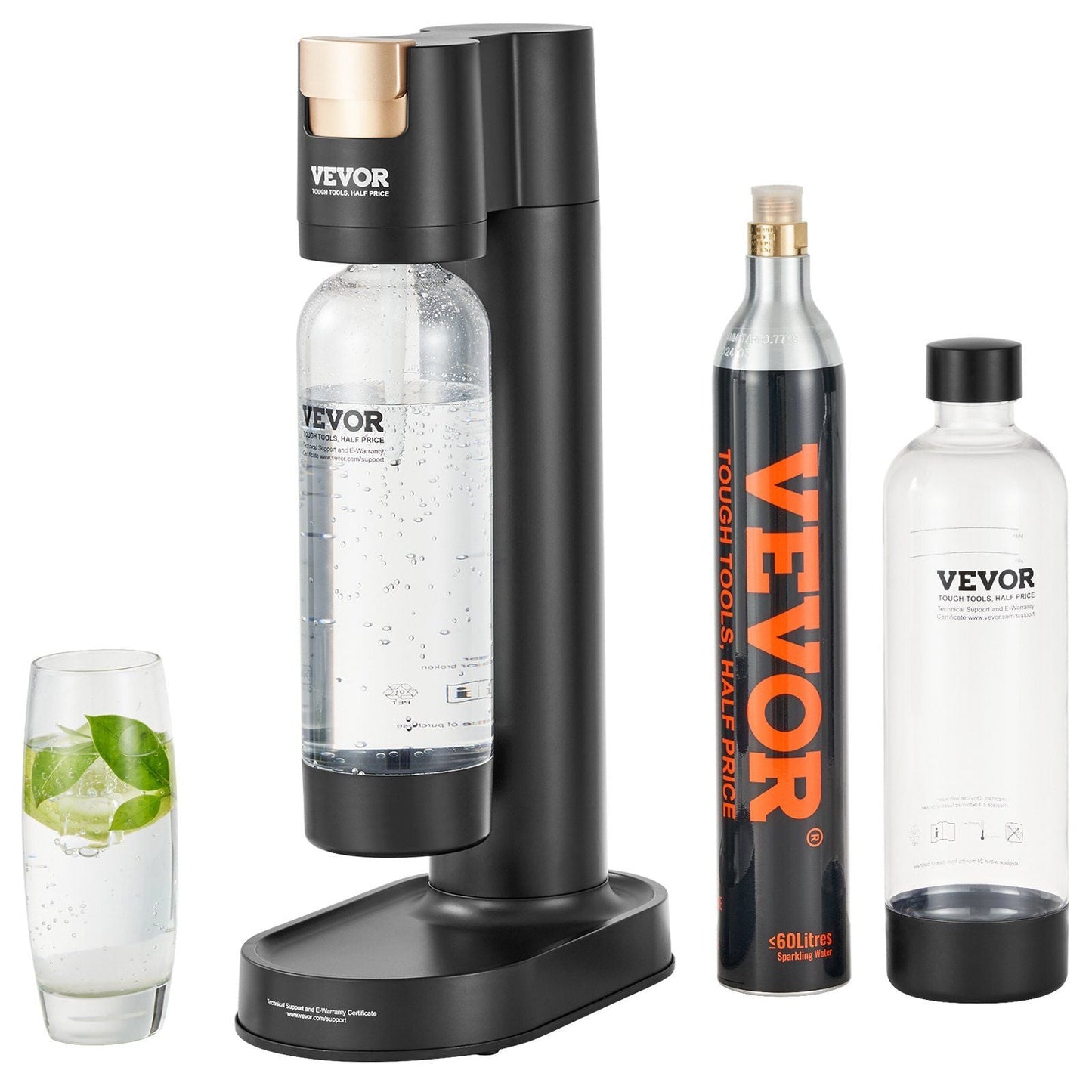 Sparkling Water Maker, Soda Maker Machine for Home Carbonating, Seltzer Water Starter Kit with 2 BPA-free 1L PET Bottles, CO2 Cylinder, Compatible with Mainstream Screw-in 60L CO2 Cylinder
