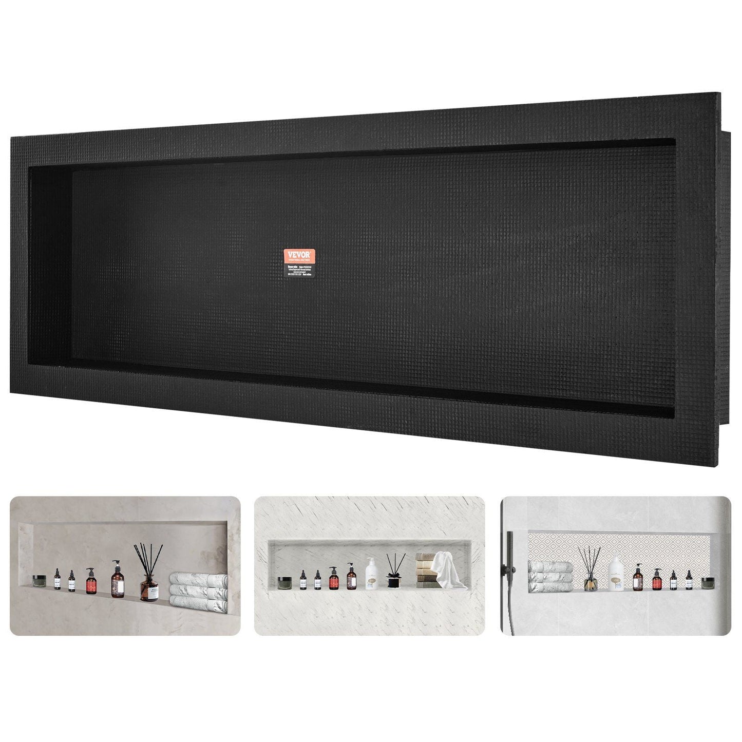 Shower Niche Ready for Tile 16" x 50", Single Shelf Organizer, Square Corners Wall-inserted Niche Recessed, Sealed Protection Modern Soap Storage Niche for Shower Bathroom, Black