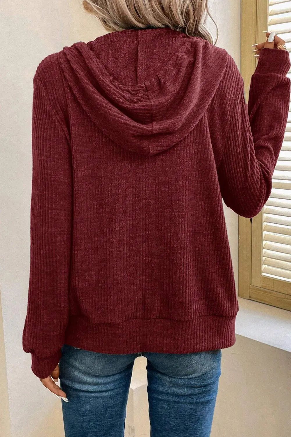 Drawstring Zip Up Long Sleeve Hooded Jacket