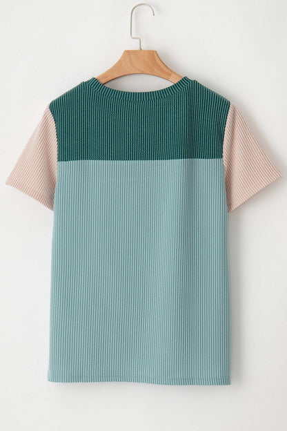Color Block Round Neck Short Sleeve T-Shirt