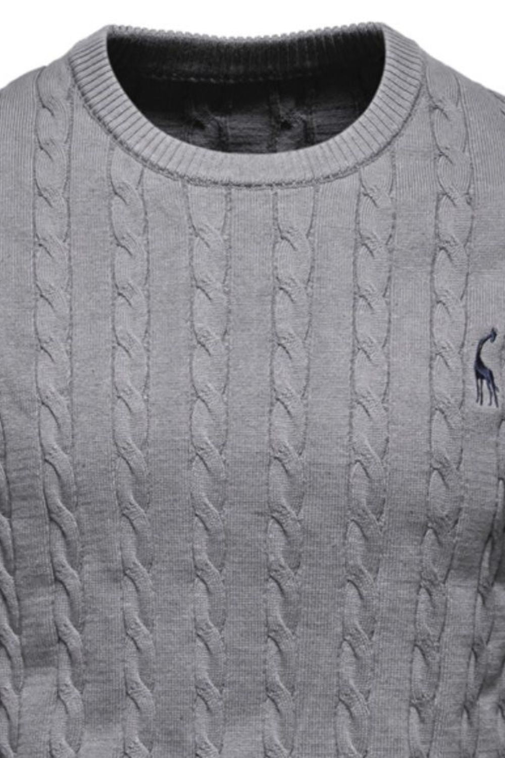 Men's Cable-Knit Round Neck Long Sleeve Sweater