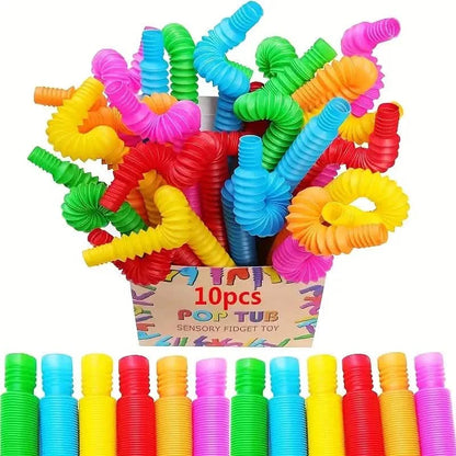 10-Pack: Sensory Pop Plastic Fidget Tubes Toy Set