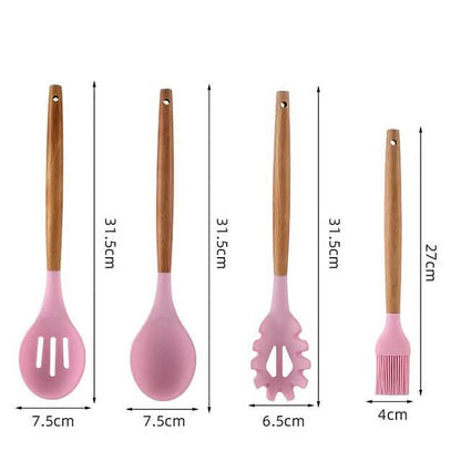 12-Piece: Wood Handle Silicone Kitchenware