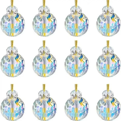 12-Pieces: Multicolor Crystal Glass Christmas Balls Ornaments