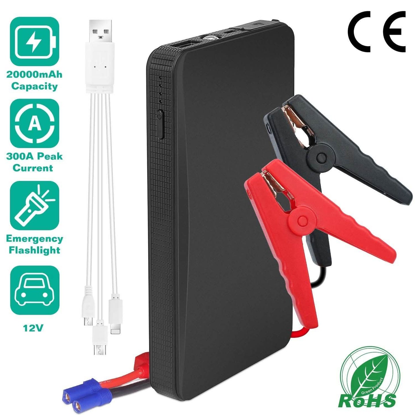 12V Car Jumper Starter 300A Peak 20000 mAh Battery Charger