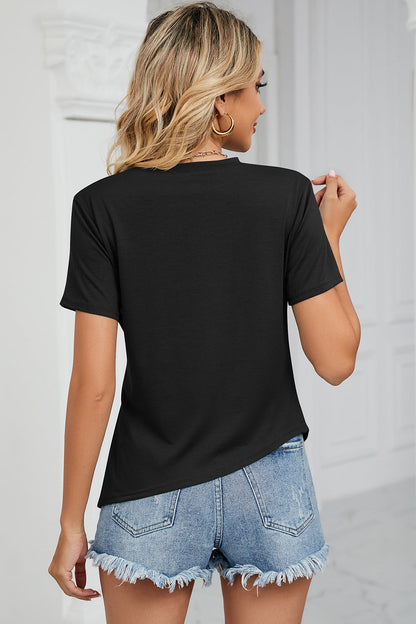 Ruched Round Neck Short Sleeve T-Shirt