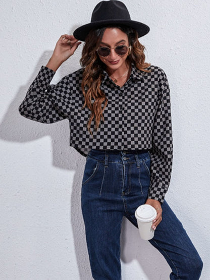 Button Down Printed Cropped Jacket