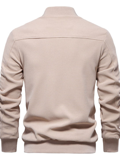 Men's Waffle Knit Baseball Collar Zip Up Jacket