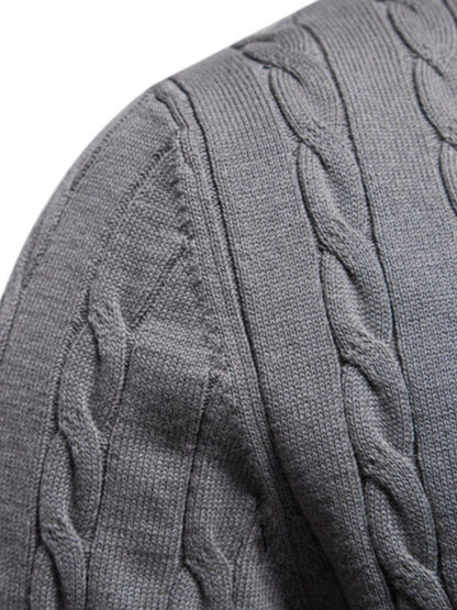 Men's Cable-Knit Round Neck Long Sleeve Sweater