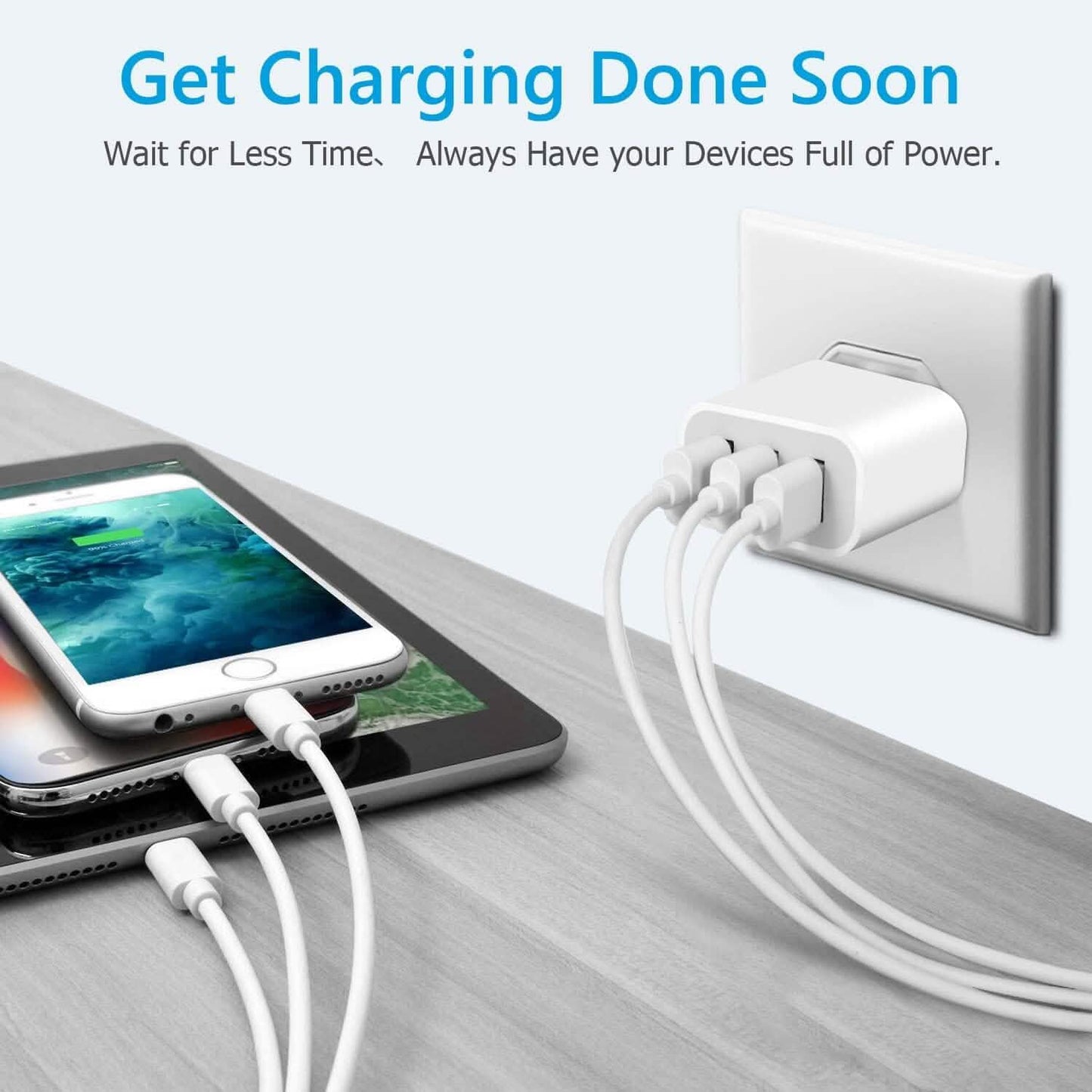 2-Pack: Compact 3-Port USB Wall Charger Adapters with Quick Charge