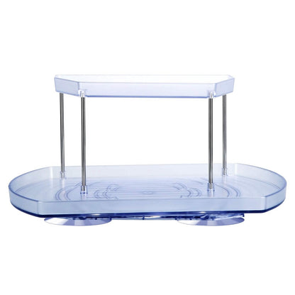 2-Tier Turntable Organizer Rectangular Refrigerator Spinner Storage Rack with 360° Rotatable Slide Rail
