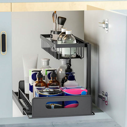 2-Tier Under Sink Organizer Pull Out Basket Storage