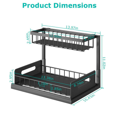 2-Tier Under Sink Organizer Pull Out Basket Storage
