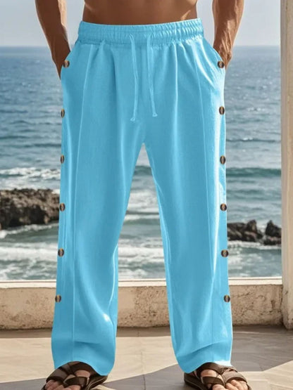 Men's Full Size Side Button Wide Leg Pants Plus Size