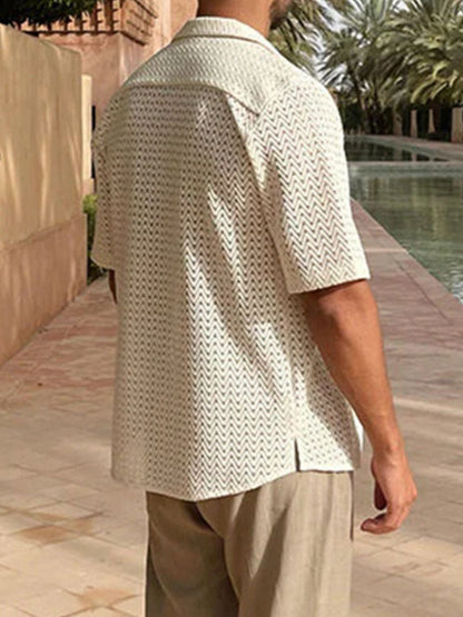Men's Plus Size Herringbone Eyelet Button Down Knit Shirt