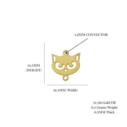 Whimsical Cat Face Permanent Jewelry Connector - Gold Filled