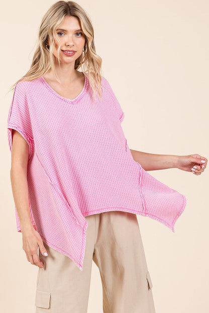 Mittoshop Mineral Wash Waffle Knit Pointed Hem Oversized Top
