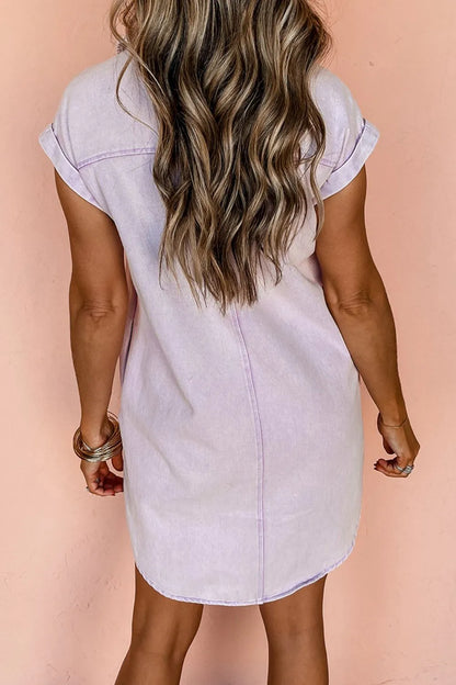 Button Down Short Sleeve Denim Dress