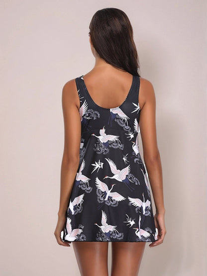Full Size Printed Slit Plunge One-Piece Swimwear Plus Size