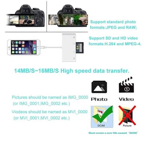 4-in-1 SD/TF Card Reader USB 2.0 Female OTG Adapter Cable
