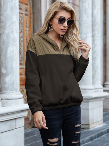 Ivy Lane Pocketed Color Block Quarter Zip Hoodie