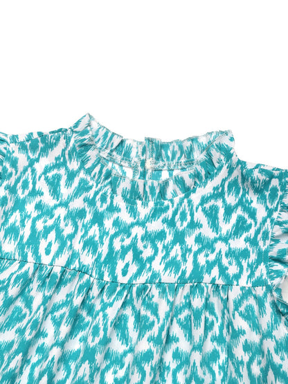 Perfee Printed Frill Sleeveless Mini Dress