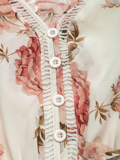 Printed Ruffled Hem V-Neck Sleeveless Dress