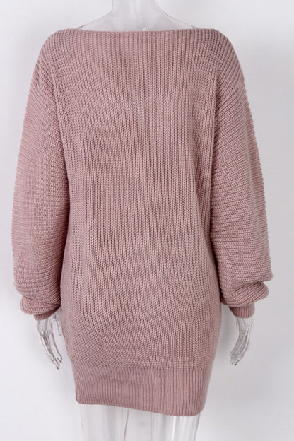 Boat Neck Long Sleeve Mini Sweater Dress