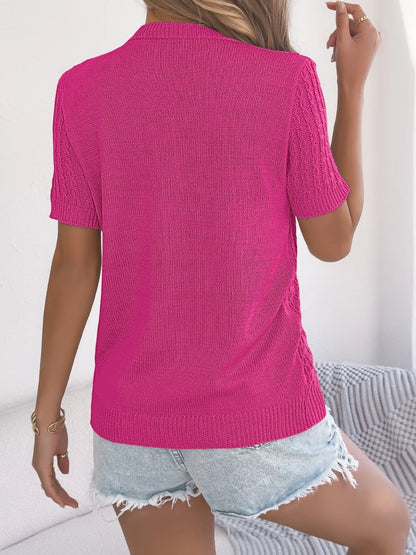 Cable Knit Button Down Short Sleeve Cardigan