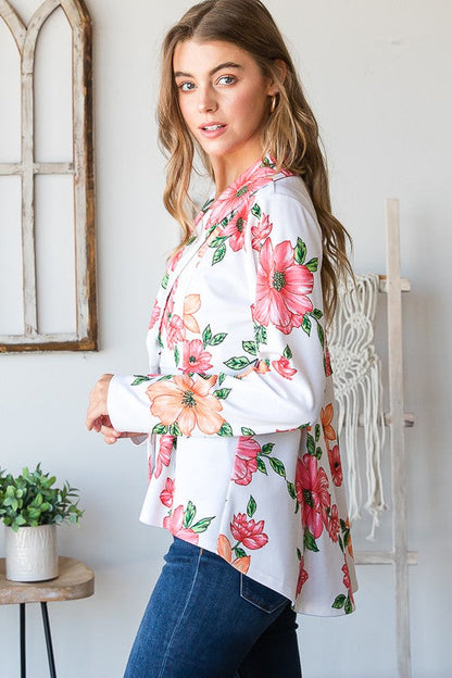 Heimish Full Size Multi Color Floral Blazers with Tunic Plus Size