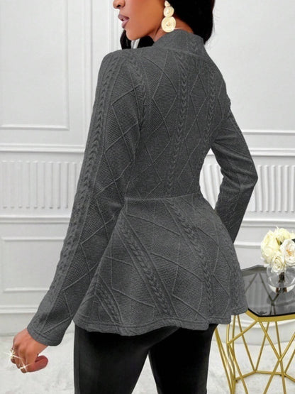 One Button Textured Peplum Cardigan