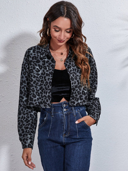 Button Down Printed Cropped Jacket