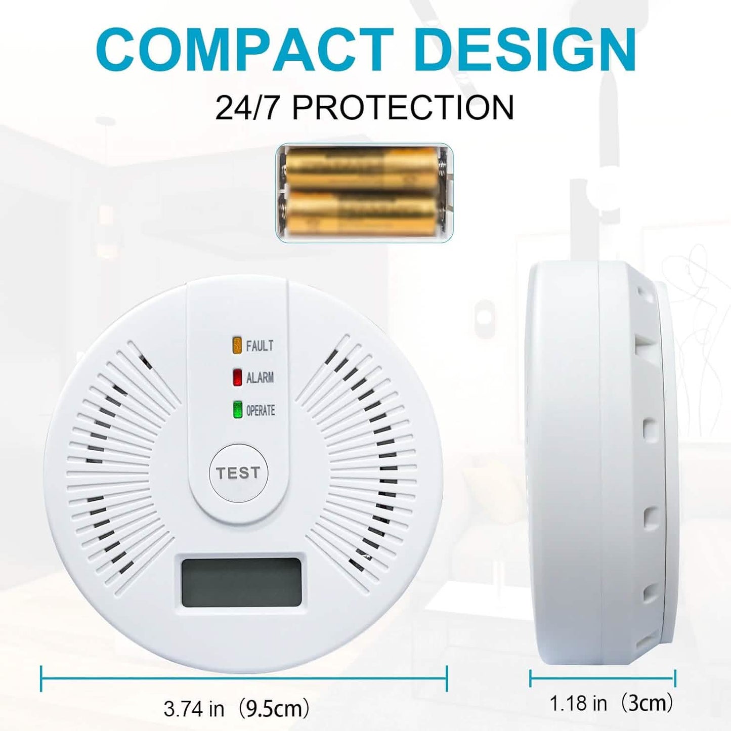 Portable Carbon Monoxide Detector – Battery-Operated CO Alarm