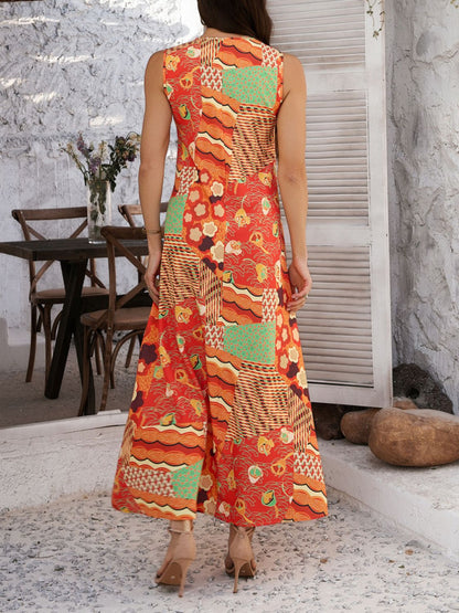 Devine Printed Sleeveless Maxi Dress