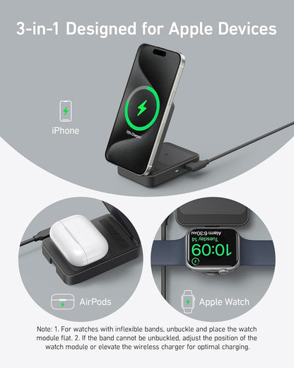 Anker MagGo Wireless Charging Station (Foldable 3-in-1)