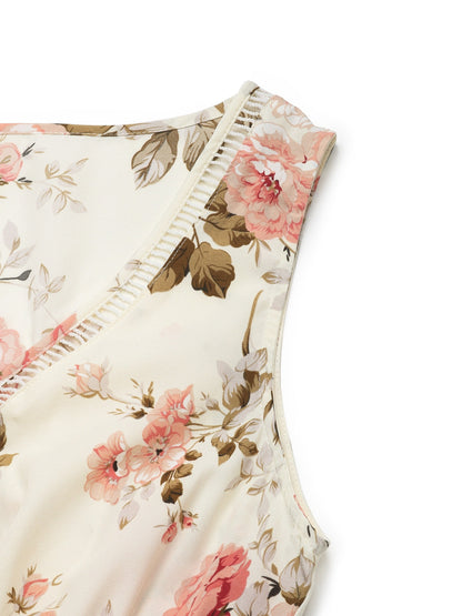 Printed Ruffled Hem V-Neck Sleeveless Dress