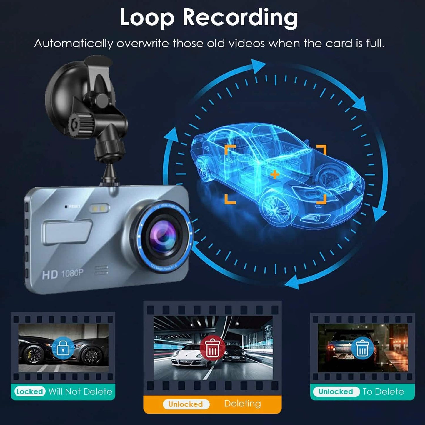 720P Dual Dash Car Camera Recorder with Motion Detection Light