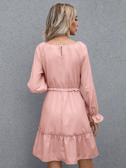 Ivy Lane Frill V-Neck Flounce Sleeve Ruffle Hem Dress