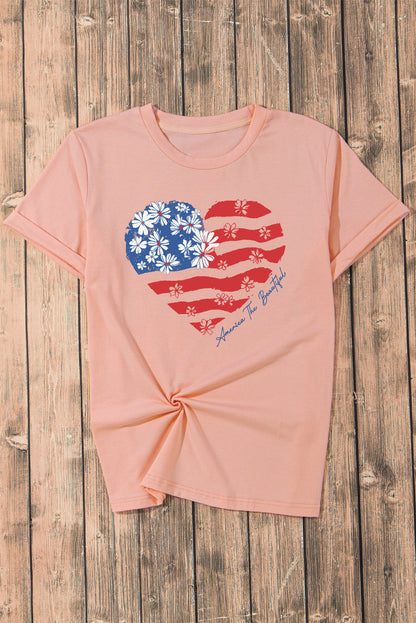 Heart Round Neck Short Sleeve T-Shirt