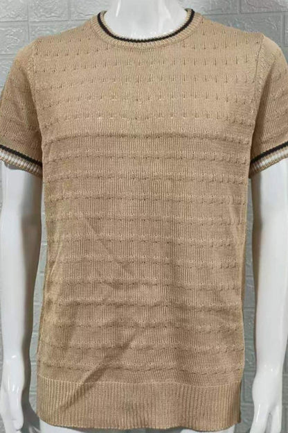 Men's Plus Size Texture Round Neck Contrast Trim T-Shirt