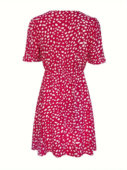 Printed V-Neck Short Sleeve Mini Dress