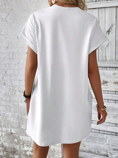 Round Neck Short Sleeve Mini Tee Dress with Pockets