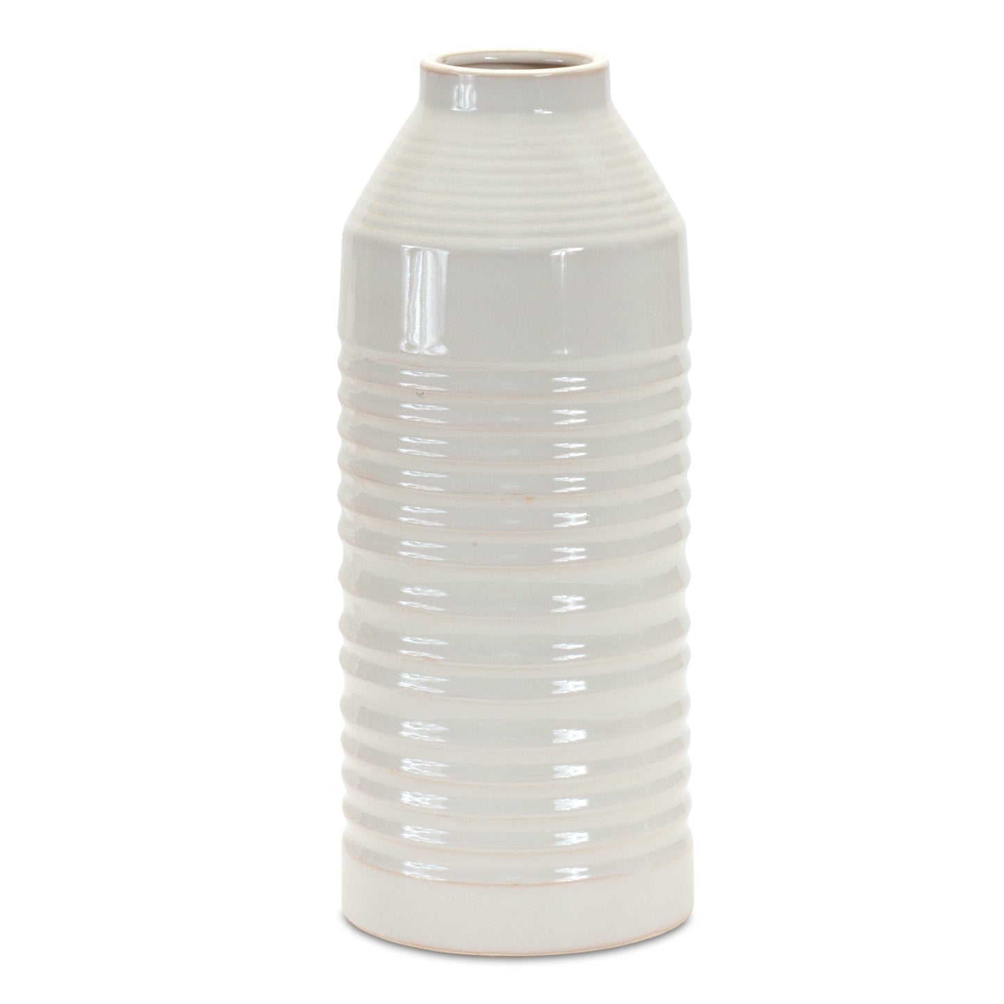 Modern Ribbed Terra Cotta Vase 14"H