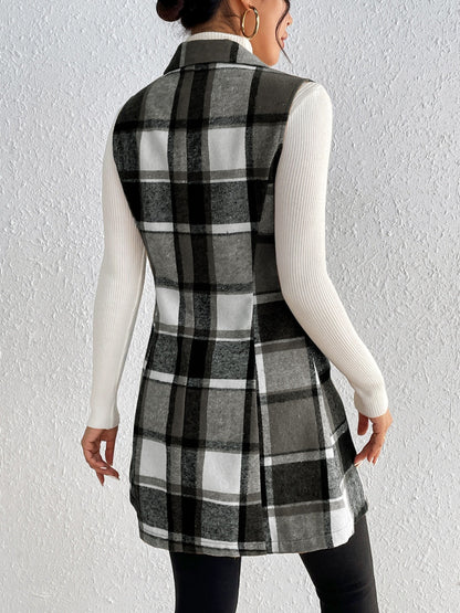 Honey Plaid Button Up Vest Coat