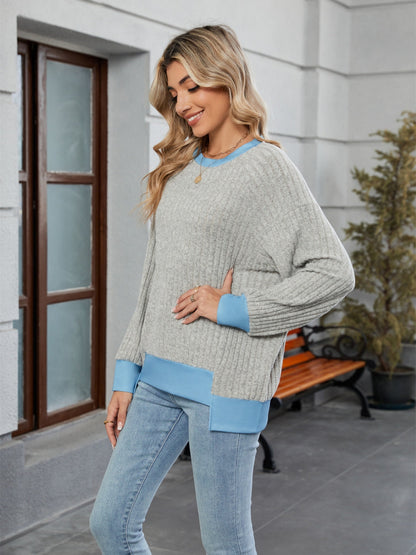 Contrast Trim Round Neck Long Sleeve T-Shirt