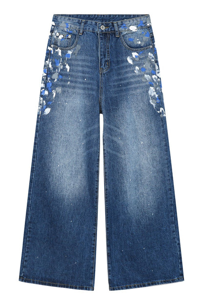 Watercolor Wide Leg Jeans with Pockets