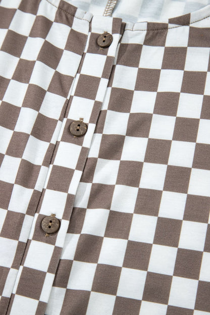 Checkered Print Crew Neck Wide Leg Jumpsuit